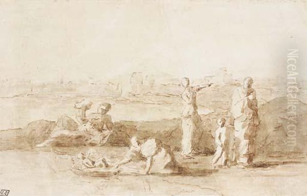 Moise Confie Aux Eaux Du Nil Oil Painting by Nicolas Poussin