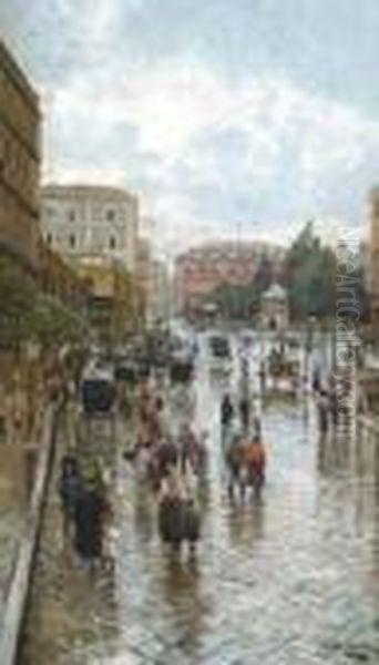 Via Foria After The Rain Oil Painting by Attilio Pratella
