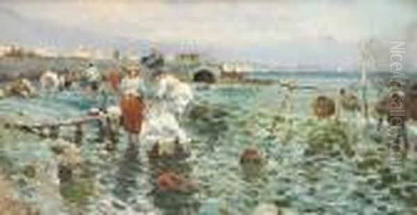 Neapolitanischewascherinnnen Oil Painting by Attilio Pratella