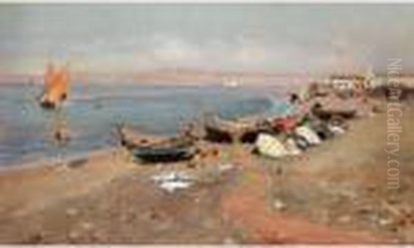 Spiaggia A San Giovanni (beach At San Giovanni) Oil Painting by Attilio Pratella