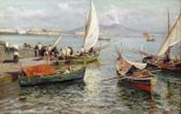 Fischer Im Hafen Von Neapel. Oil Painting by Attilio Pratella