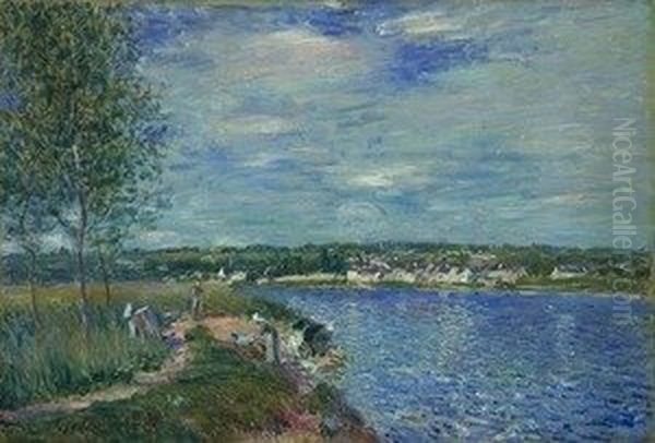 Washerwomen, near Champagne Oil Painting by Alfred Sisley