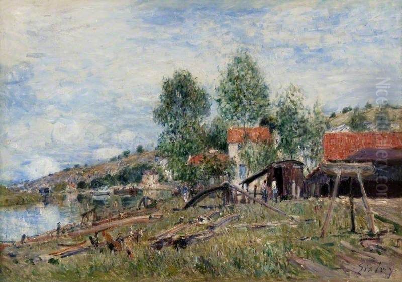 Boatyard at Saint-Mammes Oil Painting by Alfred Sisley