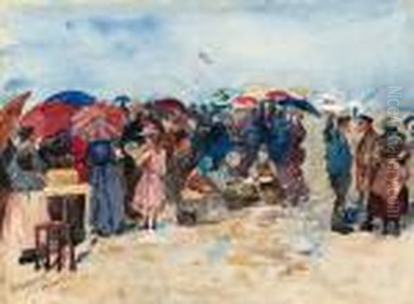 Trport Beach Oil Painting by Maurice Brazil Prendergast