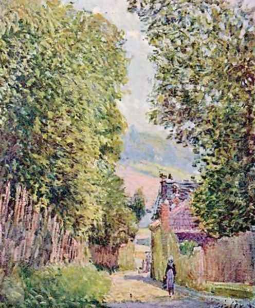 Street in Louveciennes, Sunlight Oil Painting by Alfred Sisley