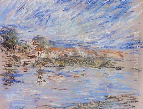View of a Village by a River Oil Painting by Alfred Sisley