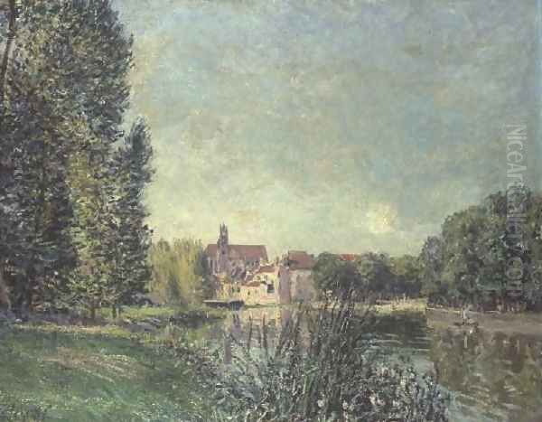 The Loing Canal and the Church at Moret, 1886 Oil Painting by Alfred Sisley