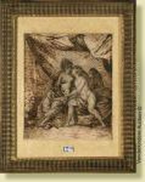 Josephet La Femme De Putiphar, 
Encre Noire, Lavis Brun Et Rehauts Degouache Blanche Sur Papier. 
Attribue A Pierre Paul Prud'hon. Ecolefrancaise. Dim.: 23x20,5 Cm. Oil Painting by Pierre-Paul Prud'hon