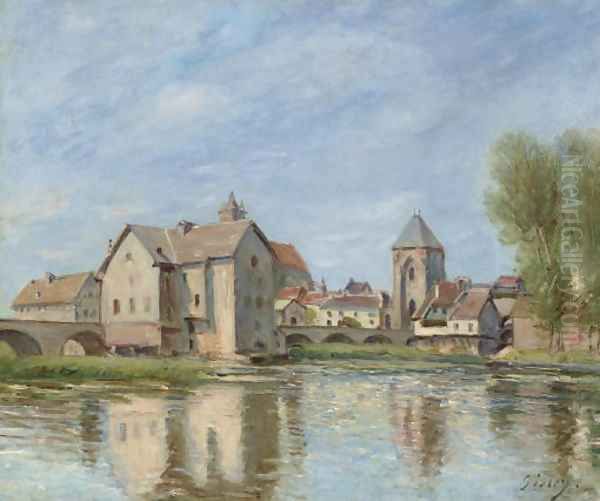 Le pont et les moulins de Moret sur Loing Oil Painting by Alfred Sisley
