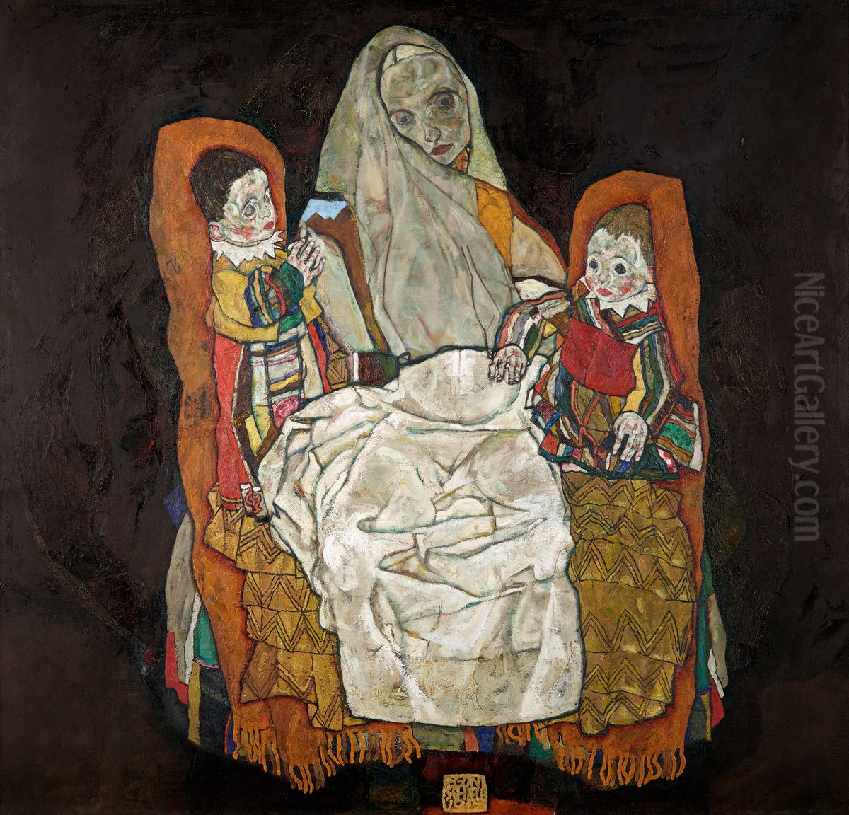 Mother with two children Oil Painting by Egon Schiele