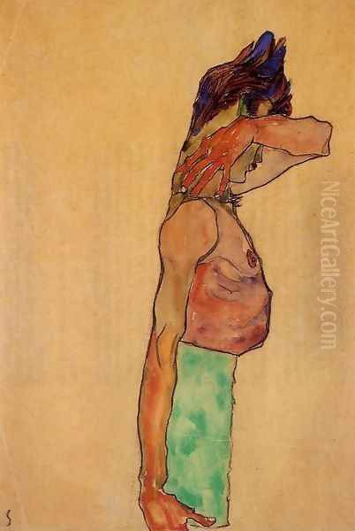 Standing Male Nude Oil Painting by Egon Schiele