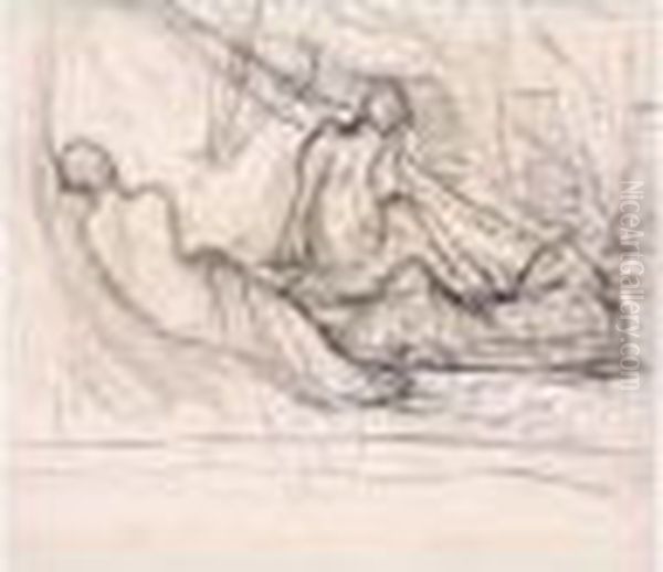 Jeunes Filles Au Bord De La Mer (ou L'ete)
 Fusain Oil Painting by Pierre-Cecile Puvis De Chavannes