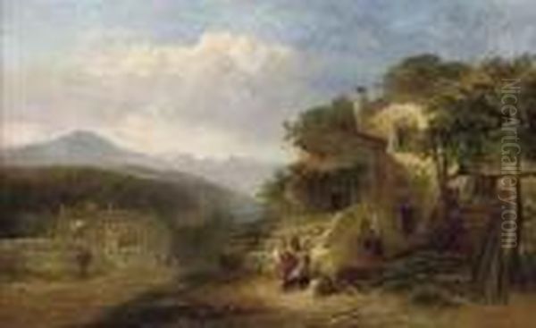 Italian Peasants In An Alpine Landscape Oil Painting by James Baker Pyne