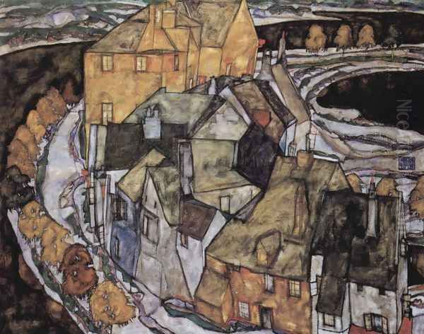 The House-Bend, or Island City (literally, the house-elbow) Oil Painting by Egon Schiele