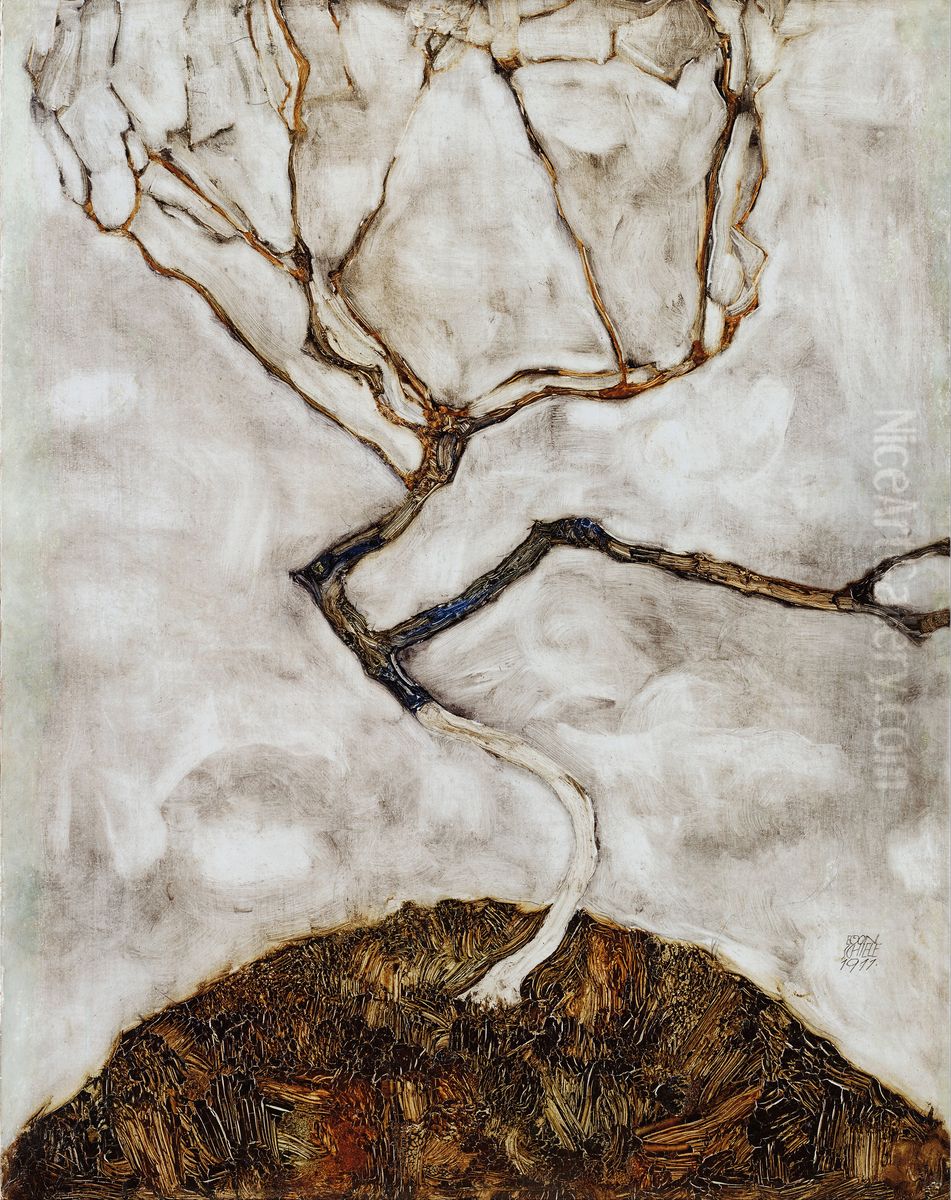 Small tree in late autumn Oil Painting by Egon Schiele