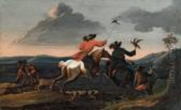 Falkenjagd Oil Painting by August Querfurt