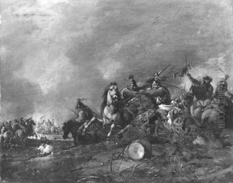 Reitergefecht Oil Painting by August Querfurt