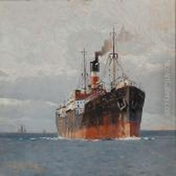 A Steamship On Open Sea Oil Painting by Victor H.W. Qvistorff