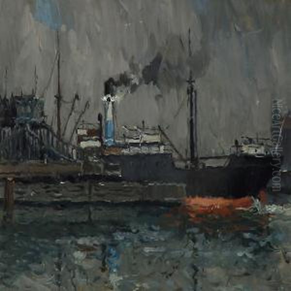 Harbour Scene From Copenhagen Oil Painting by Victor H.W. Qvistorff