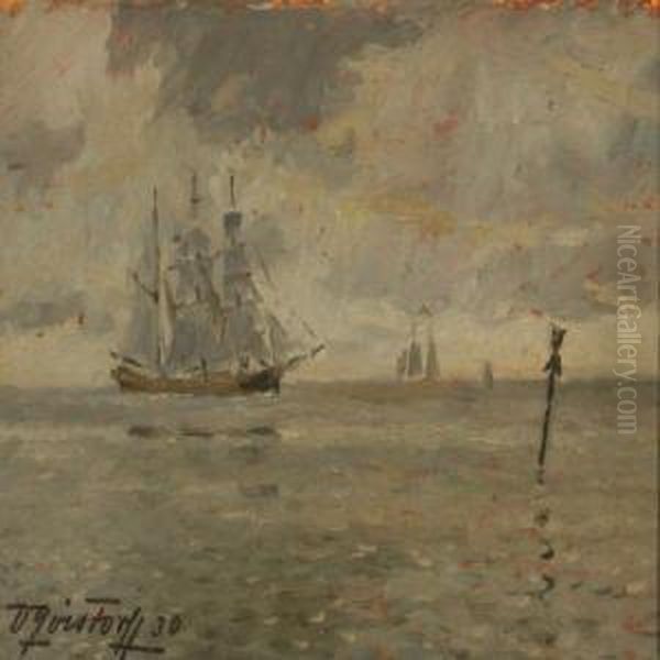 Marine With Sailing Ships Oil Painting by Victor H.W. Qvistorff