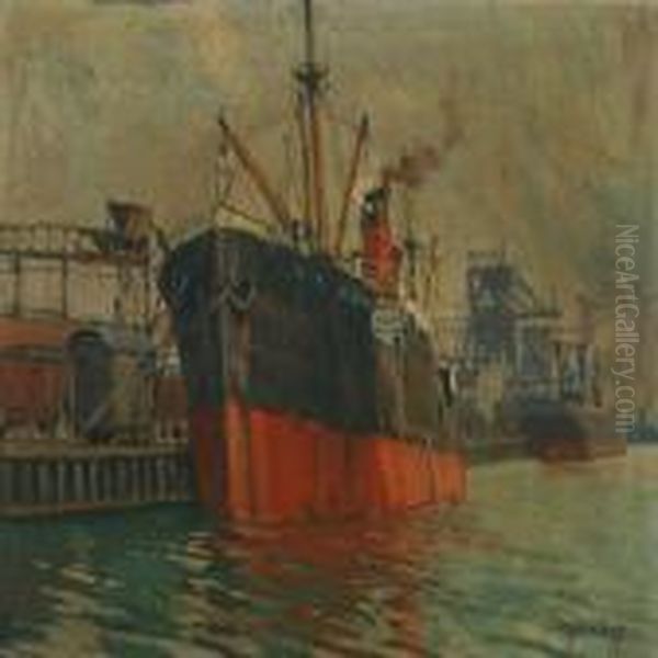 Harbour Scene Oil Painting by Victor H.W. Qvistorff
