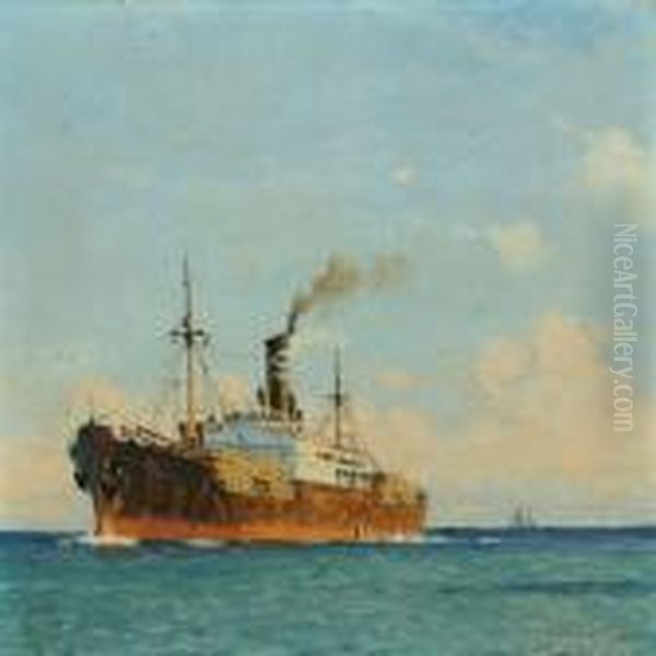 Steamer Oil Painting by Victor H.W. Qvistorff