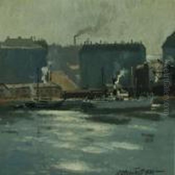 Harbour Scenery With Ships Oil Painting by Victor H.W. Qvistorff