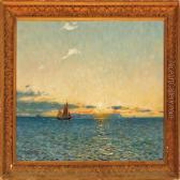 Marine At Sunset Oil Painting by Victor H.W. Qvistorff