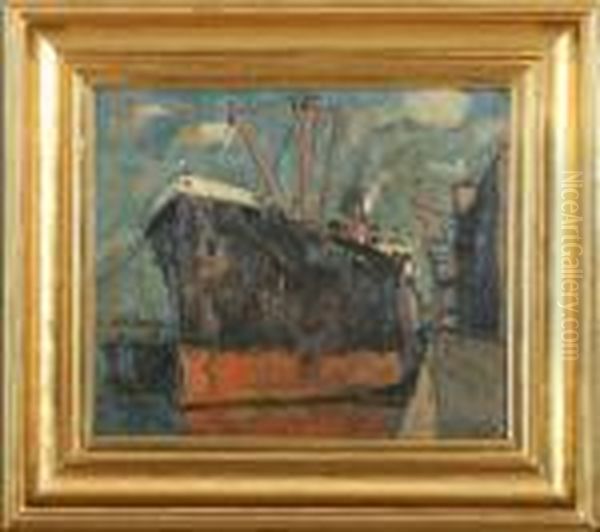 Harbour Scenery Oil Painting by Victor H.W. Qvistorff