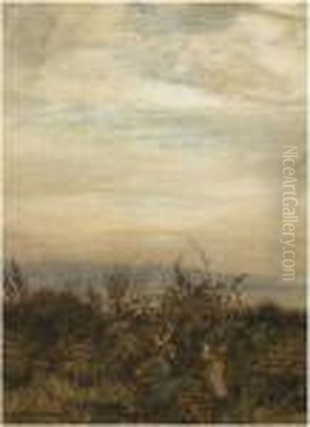 Three Children Picking Berries. Oil Painting by Arthur Rackham