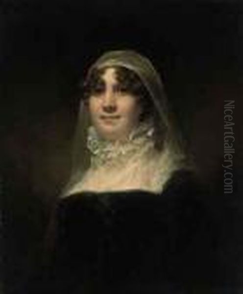 Portrait Of A Lady, Said To Be 
Mrs. Jane Hodgson (1749/50-1814), Wife Of Mr V. Giles, Bust-length, In A
 Black Dress, With A Lace Collar And Head Dress Oil Painting by Sir Henry Raeburn
