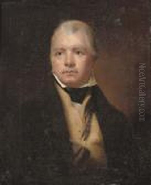Portrait Of Sir Walter Scott 
(1771-1832) 1st Bt, Half-length, In A Green Coat And Yellow Waist-coat Oil Painting by Sir Henry Raeburn