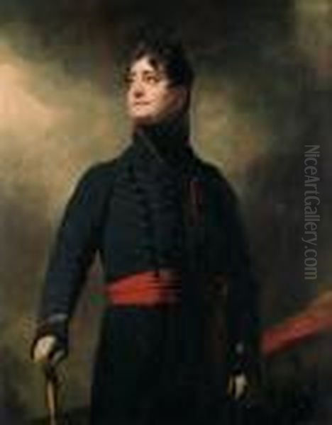 Portrait Of James, 4th Earl Of 
Fife (1776-1857),three-quarter-length, In Military Uniform, With A Red 
Sash, Wearingthe Badge Of The Order Of St. Ferdinand, A Landscape Beyond Oil Painting by Sir Henry Raeburn
