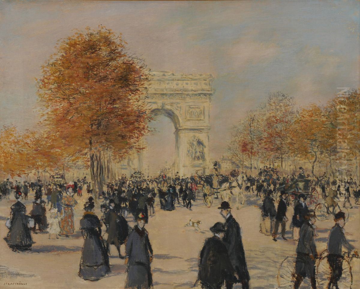 Les Champs-elysees Oil Painting by Jean-Francois Raffaelli