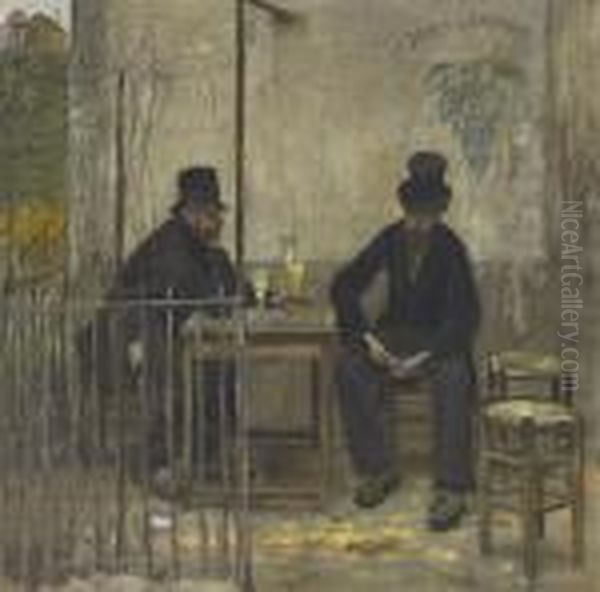 Les Buveurs D'absinthe (les Declasses) Oil Painting by Jean-Francois Raffaelli