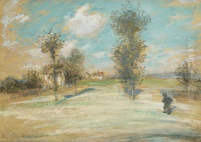 Paysage Avec Un Paysan Sur Un 
Chemin [ ; A Landscape With A Peasant On A Path ; Pencil And Pastel On 
Paper] Oil Painting by Jean-Francois Raffaelli