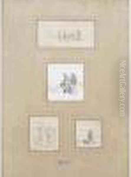 Quatre Etudes De Soldats Signees En Bas A Gauche Oil Painting by Auguste Raffet