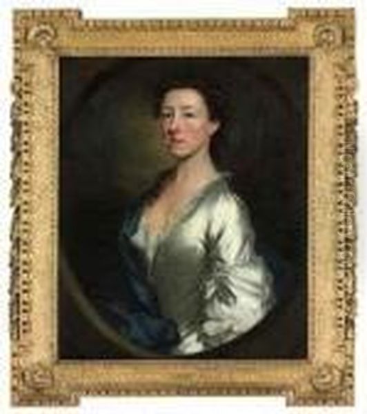 Portrait Of Grace, Countess Of 
Dysart (1713-1755), Half-length, Ina Silver Dress And Blue Shawl, In A 
Feigned Oval Oil Painting by Allan Ramsay