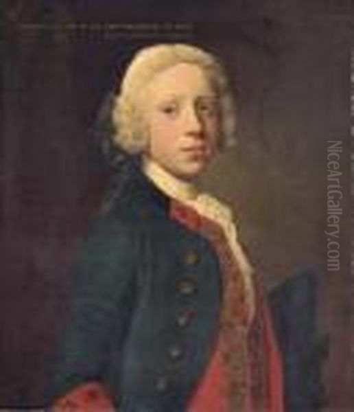 Portrait Of Marescoe Frederick, 
Half-length, In A Blue Militarycoat And Red Waistcoat, Holding A Tricorn Oil Painting by Allan Ramsay