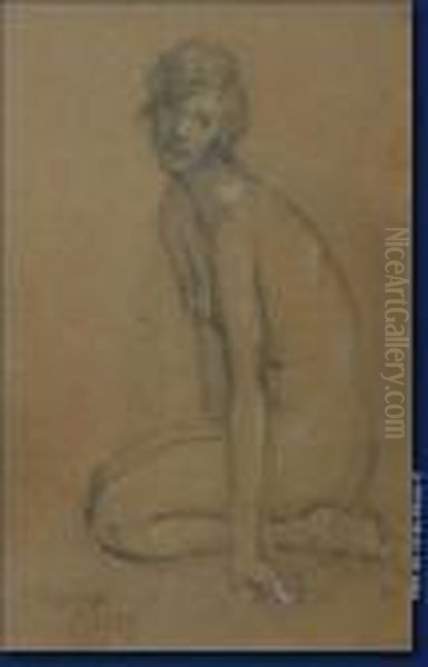 Nu A Genoux Oil Painting by Armand Rassenfosse