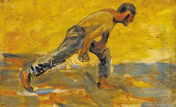 Etude pour 'Au temps d'harmonie' (le joueur de boules penche) Oil Painting by Paul Signac