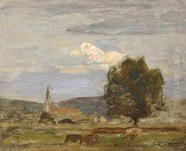 Village Du Dauphine Oil Painting by Francois Auguste Ravier