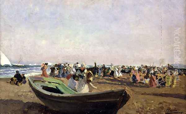 Playa de Valencia. Pescadoras. (Beach of Valencia. Fisherwomen.) Oil Painting by Joaquin Sorolla Y Bastida