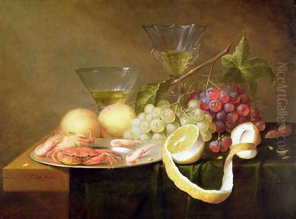 A still life with glasses Oil Painting by Joris Van Son