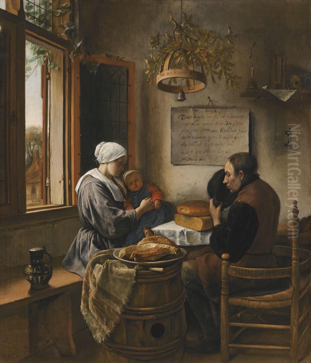 The Prayer before the Meal Oil Painting by Jan Steen