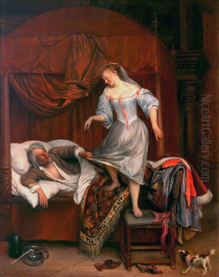 Couple in a Bedroom Oil Painting by Jan Steen