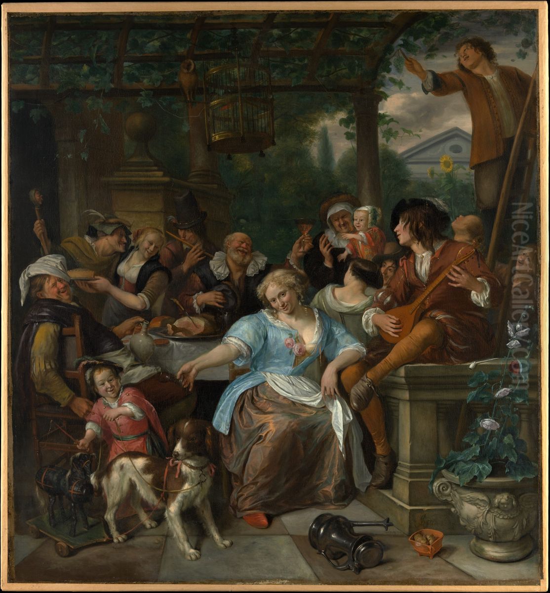 Merry Company on a Terrace Oil Painting by Jan Steen
