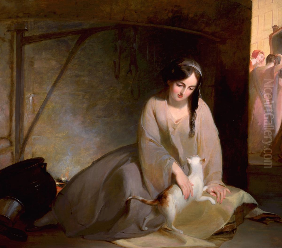 Cinderella at the Kitchen Fire Oil Painting by Thomas Sully