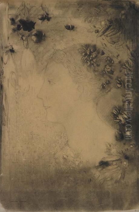 Profilo Di Donna Con Fiori Oil Painting by Odilon Redon