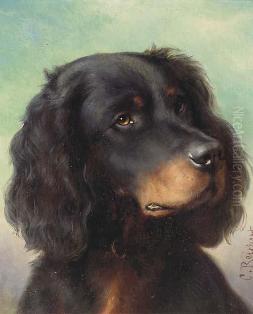 A Gordon Setter Oil Painting by Carl Reichert
